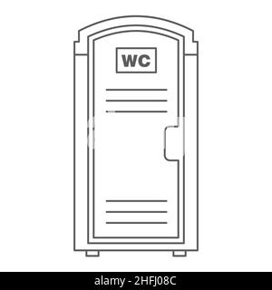 Icône mobile portable de contour de toilettes bio. Vue avant. Toilettes de placard en plastique bleu. Illustration vectorielle Illustration de Vecteur