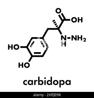 Médicament pour la maladie de Parkinson de Carbidopa.Prévient la rupture périphérique de la lévodopa, permettant à plus de L-DOPA d'atteindre le cerveau.Formule squelettique. Illustration de Vecteur