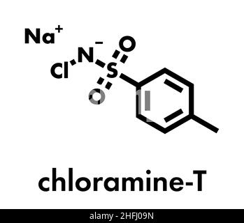 Molécule de désinfectant chloramine-T (tosylchloramide).Formule squelettique. Illustration de Vecteur