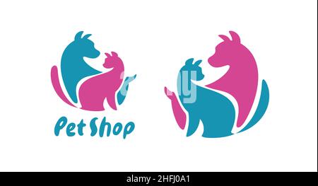 Logo de la boutique pour animaux avec chien et chat.Illustration vectorielle de symbole clinique vétérinaire Illustration de Vecteur