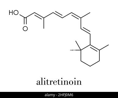 Molécule d'alitertinoïne (acide 9-cis-rétinoïque) pour le cancer et l'eczéma.Analogue de la vitamine A. formule squelettique. Illustration de Vecteur