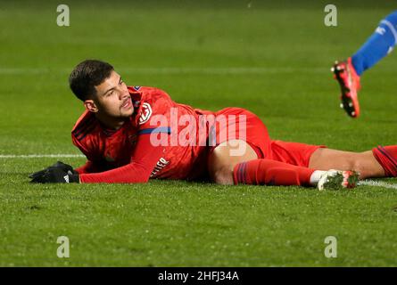 Bruno Guimaraes of Lyon during the French championship Ligue 1 football match between ESTAC Troyes and Olympique Lyonnais (Lyon) on January 16, 2022 at Stade de L'Aube in Troyes, France - Photo Jean Catuffe / DPPI Stock Photo