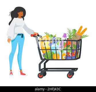 femme avec panier plein de produits Illustration de Vecteur