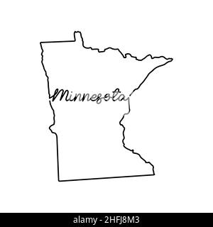 Carte de l'état du Minnesota aux États-Unis avec le nom de l'état manuscrit.Dessin de ligne continue de signe de maison patriotique.Un amour pour une petite patrie.T-shirt p Illustration de Vecteur