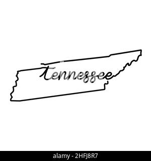Plan de l'état du Tennessee aux États-Unis avec le nom de l'état manuscrit.Dessin de ligne continue de signe de maison patriotique.Un amour pour une petite patrie.T-shirt p Illustration de Vecteur
