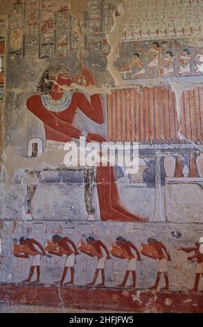 Scènes de la tombe de Mehu, Saqqara, Egypte Banque D'Images