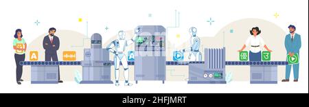 Processus de traduction automatique ai d'une langue étrangère à une autre, illustration vectorielle.Traducteur en ligne. Illustration de Vecteur