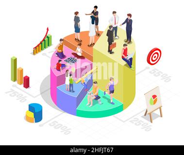 Segmentation de la clientèle, analyse du public cible, illustration isométrique vectorielle.Segmentation du public en marketing. Illustration de Vecteur