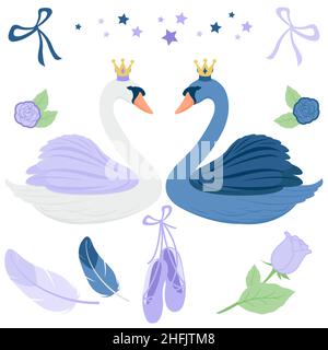 Ensemble d'illustrations de contes de fées de ballet de Swan Lake. Banque D'Images