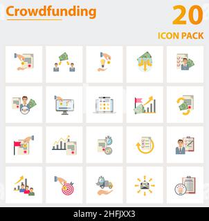 Jeu d'icônes de financement participatif.Collecte d'éléments simples tels que le fond, le prêt p2p, le crowdunding de capital, le portail crowdunding, ipo,capital de risque Illustration de Vecteur