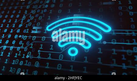 Internet sans fil connexion wifi.Numéros de flux de code binaire Big Data.Technologie de débit de données de connexion haut débit d'innovation de réseau mondial Banque D'Images