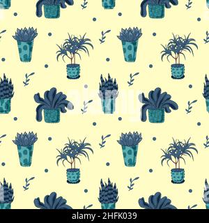 Motif vectoriel sans couture avec cactus et succents. Illustration de Vecteur