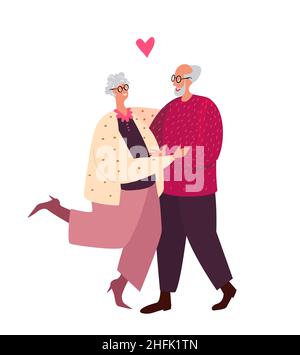 Amoureux couple âgé homme, femme tenant les mains embrassant, embrassant.Happy Valentine Day.Happy relation avec les personnes âgées, rencontre de vieux personnages, sentiments romantiques, émotions, romance, Amour.dessin vectoriel Illustration Illustration de Vecteur