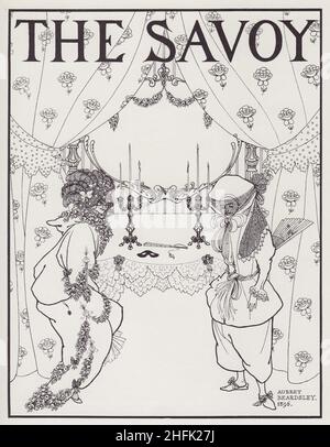 Titre aux Savoy nos 1 et 2, 1895.Une femme avec un headaddress autruche-plumes et un homme en costume de Pierrot.Illustration pour "The Savoy", un magazine de littérature, d'art et de critique.De "The Best of Beardsley" édité par R. A. Walker, [The Bodley Head, London, 1948] Banque D'Images