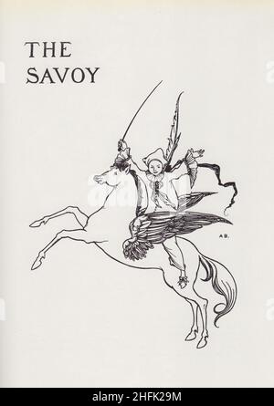 Titlepage Design pour le Savoy N° 3, 1896.Autre titre: Palet sur Pegasus.'...le dessin a ensuite été adopté par [Leonard] Smithers comme l'une de ses marques et reproduit... sur les couvertures de livres'.Publié dans "The Best of Beardsley" édité par R. A. Walker, [The Bodley Head, London, 1948] Banque D'Images