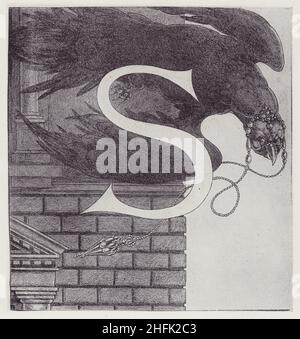 Lettre initiale S (Vulture) à Volpone, 1898.Illustration d'une édition de la comédie éponyme de Ben Jonson, publiée par Leonard Smithers.Ce dessin et quatre autres étaient les seuls de vingt-quatre dessins que Beardsley a réussi à compléter avant de mourir de consommation à l'âge de 25 ans.De "The Best of Beardsley" édité par R. A. Walker, [The Bodley Head, London, 1948] Banque D'Images