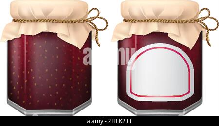 Pot de confiture maison avec housse en tissu.Illustration vectorielle au réalisme photographique. Illustration de Vecteur