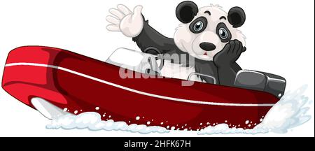 Panda sur un bateau à moteur en dessin animé Illustration de Vecteur