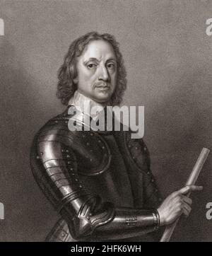 Oliver Cromwell, 1599 - 1658.Chef militaire et politicien anglais.Après une gravure de Francesco Bartolozzi. Banque D'Images