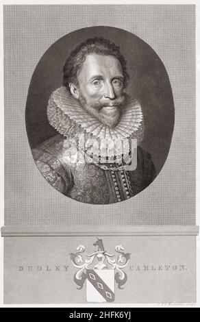 Sir Dudley Carleton, 1st Viscount Dorchester, 1573 - 1632.Collectionneur d'art anglais, diplomate et secrétaire d'État.Après le portrait du 17th siècle par Michiel Jansz van Mierevelt. Banque D'Images