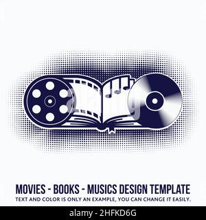 Modèle de conception de musique, de livres et de films.Vecteur et illustration. Illustration de Vecteur