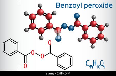 Molécule de peroxyde de benzoyle (BPO).Formule chimique structurelle et modèle moléculaire.Illustration vectorielle Illustration de Vecteur