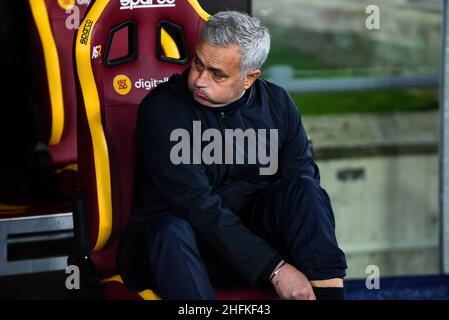 ROME, ITALIE - JANVIER 16: Entraîneur José Mourinho d'AS Roma pendant la série Un match entre AS Roma et Cagliari Calcio au Stadio Olimpico le 16 janvier 2022 à Rome, Italie (photo de Ciro Santangelo/Orange Pictures) Banque D'Images