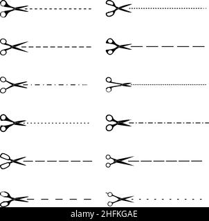 Ensemble de ciseaux avec lignes de coupe, illustration vectorielle Illustration de Vecteur