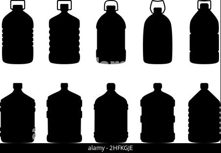 Jeu de silhouettes de grandes bouteilles d'eau, illustration vectorielle Illustration de Vecteur