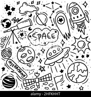 Arrière-plan de motif sans couture et Space Doodle. Banque D'Images