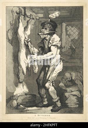 Un boucher.Artiste : Thomas Rowlandson (1756-1827) artiste et caricaturiste anglais de l'ère géorgienne.Observateur social, il était un artiste prolifique et un imprimeur.Crédit : Thomas Rowlandson/Alamy Banque D'Images