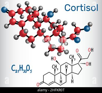 Cortisol (hormone de stress) - formule chimique structurelle et modèle moléculaire.Illustration vectorielle Illustration de Vecteur