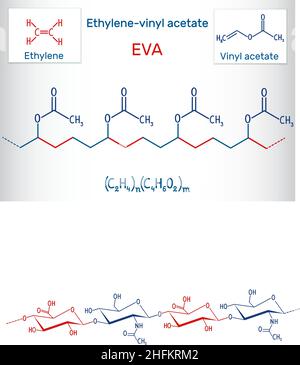 L'éthylène-acétate de vinyle (EVA). C'est est le copolymère d'éthylène et d'acétate de vinyle. Formule chimique structurels. Vector illustration Illustration de Vecteur