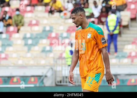 Douala, CAMEROUN - JANVIER 16 : Sébastien Haller de Côte d'Ivoire pendant le match de la coupe d'Afrique des Nations groupe E entre la Côte d'Ivoire et la Sierra Leone au Stade de Japoma le 16 2022 janvier à Douala, Cameroun.(Photo de SF) crédit: Sebo47/Alay Live News Banque D'Images