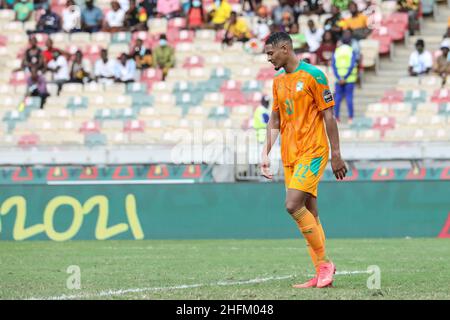 Douala, CAMEROUN - JANVIER 16 : Sébastien Haller de Côte d'Ivoire pendant le match de la coupe d'Afrique des Nations groupe E entre la Côte d'Ivoire et la Sierra Leone au Stade de Japoma le 16 2022 janvier à Douala, Cameroun.(Photo de SF) crédit: Sebo47/Alay Live News Banque D'Images