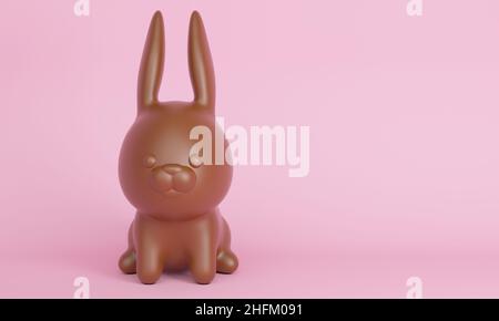 Adorable lapin au chocolat sur fond rose.3d rendu Banque D'Images