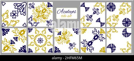 Motif de carreaux bleus et jaunes portugais - Azulejos vector, carreaux de décoration d'intérieur de mode.Arrière-plan textile ornemental Illustration de Vecteur