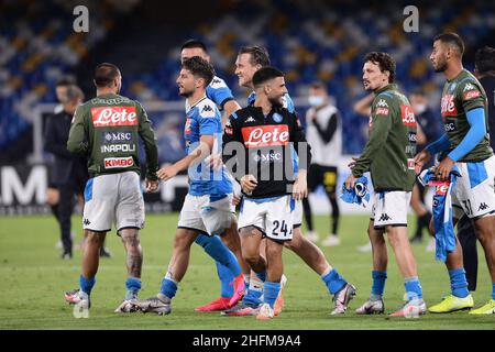 Cafaro/Lapresse 13 juin 2020 Naples, Italie football sportif Napoli vs Inter - coupe italienne, demi-finale deuxième jambe - stade San Paolo.Dans le pic: Lorenzo Insigne (SSC Napoli) célèbre la victoire. Banque D'Images