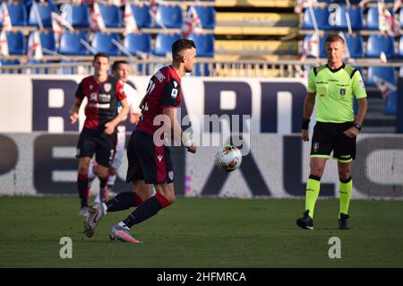 Lapresse/Alessandro Tocco 12 juillet 2020 Cagliari (Italie) Sport Soccer Cagliari Calcio vs US Lecce League A TIM 2019/2020 "Sardegna Arena" Stadium&#xA0; sur la photo:Charalampos Lykogiannis 22 (Cagliari Calcio) Banque D'Images