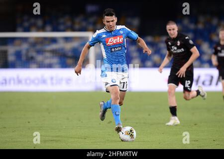 Cafaro/Lapresse 12 juillet 2020 Naples, Italie football sportif Napoli vs Milan - Ligue italienne de football A TIM 2019/2020 - Stade San Paolo.Dans la photo: Hirving Lozano (SSC Napoli). Banque D'Images