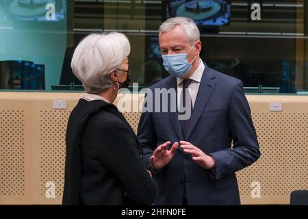 Bruxelles, Belgique.17th janvier 2022.Le ministre français de l'économie et des Finances, Bruno le Maire, arrive à une réunion des ministres des Finances de la zone euro à Bruxelles, en Belgique, le 17 janvier 2022.Crédit: ALEXANDROS MICHAILIDIS/Alamy Live News Banque D'Images