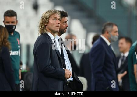 Massimo Paolone/Lapresse 1 août 2020 Turin, Italie football Juventus vs Roma - Ligue italienne de championnat de football A TIM 2019/2020 - Stade Allianz sur le pic: Pavel Nedved (Juventus F.C.), Andrea Agnelli (Juventus F.C.) Banque D'Images