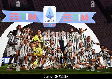 Massimo Paolone/Lapresse 1 août 2020 Turin, Italie football sportif Juventus vs Roma - Ligue italienne de championnat de football A TIM 2019/2020 - Stade Allianz dans le pic: Les joueurs de Juventus pendant la partie Scudetto Banque D'Images