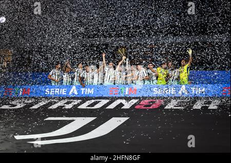 Massimo Paolone/Lapresse 1 août 2020 Turin, Italie football sportif Juventus vs Roma - Ligue italienne de championnat de football A TIM 2019/2020 - Stade Allianz dans le pic: Les joueurs de Juventus pendant la partie Scudetto Banque D'Images