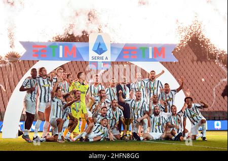 Massimo Paolone/Lapresse 1 août 2020 Turin, Italie football sportif Juventus vs Roma - Ligue italienne de championnat de football A TIM 2019/2020 - Stade Allianz dans le pic: Les joueurs de Juventus pendant la partie Scudetto Banque D'Images