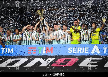 Massimo Paolone/Lapresse 1 août 2020 Turin, Italie football sportif Juventus vs Roma - Ligue italienne de championnat de football A TIM 2019/2020 - Stade Allianz dans le pic: Les joueurs de Juventus pendant la partie Scudetto Banque D'Images