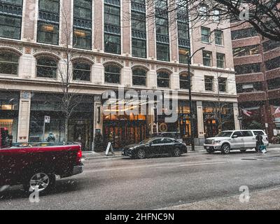 Vancouver, Canada - janvier 8,2022 : vue sur l'édifice Exchange Hotel dans le centre-ville de Vancouver Banque D'Images