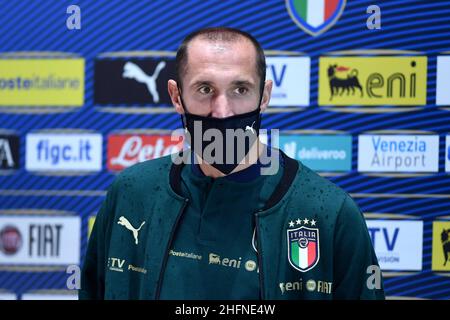 Lapresse - Jennifer Lorenzini 31 août 2020 Firenze (Italie) Sport Soccer Réunion italienne de football - "Coverciano" - Conférence de presse dans le pic: Giorgio Chiellini Banque D'Images