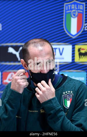 Lapresse - Jennifer Lorenzini 31 août 2020 Firenze (Italie) Sport Soccer Réunion italienne de football - "Coverciano" - Conférence de presse dans le pic: Giorgio Chiellini Banque D'Images