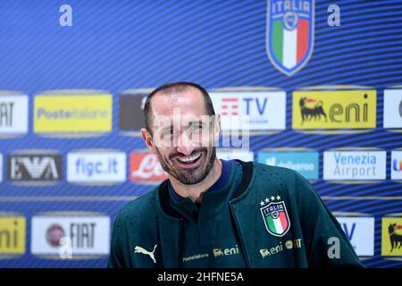 Lapresse - Jennifer Lorenzini 31 août 2020 Firenze (Italie) Sport Soccer Réunion italienne de football - "Coverciano" - Conférence de presse dans le pic: Giorgio Chiellini Banque D'Images